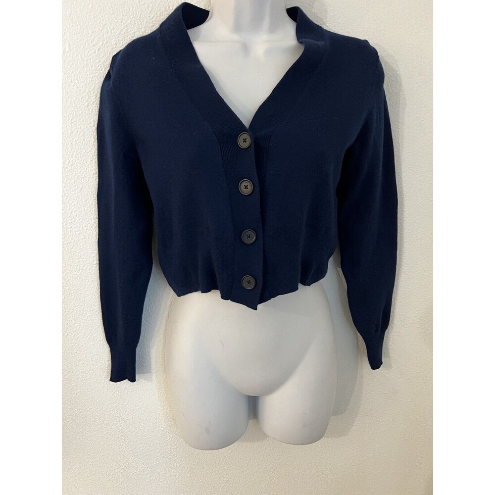 Aritzia Wilfred Cardigan Womens Small Merino Wool Cropped Sweater Blue